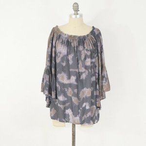 Elan Blouse OS Gray Tie-Dye Off the Shoulder Gathe